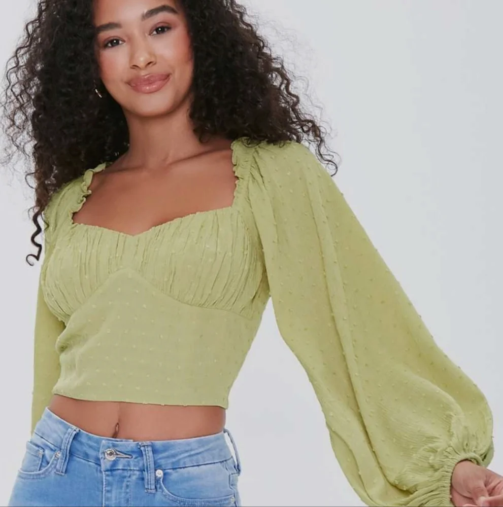 Women's Yellow Green Ruched Crop Top Size S